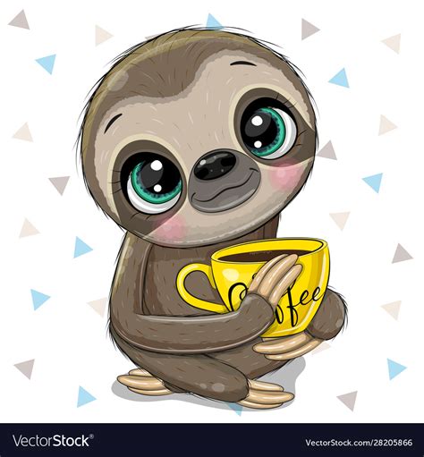 Cartoon Sloth With A Yellow Cup Coffee Royalty Free Vector