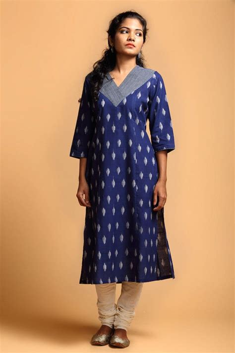 Blue Malay Ikat Kurta Simple Outfits Elegant Office Wear Kurta Designs