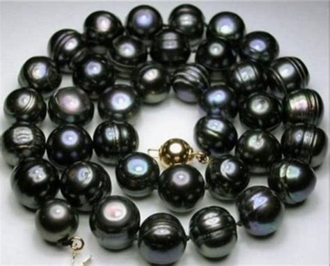 1810 12mm Aaa Natural Tahitian Black Baroque Pearl Necklace Selling