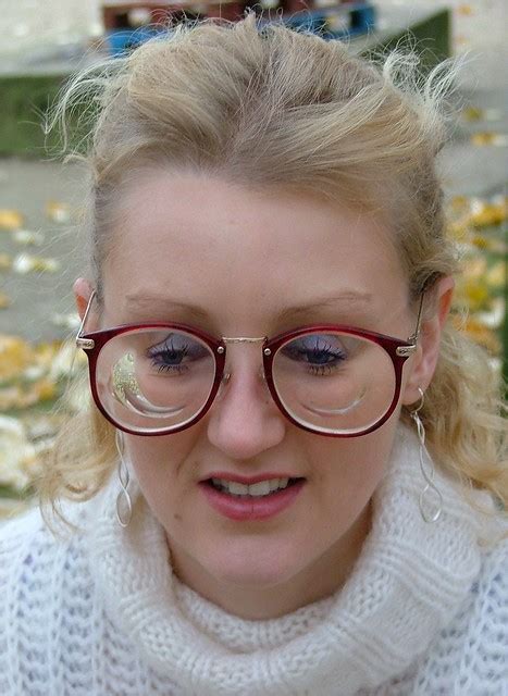Laet Cute Blonde Girl With Thick Lens Myodisc Glasses A Photo On