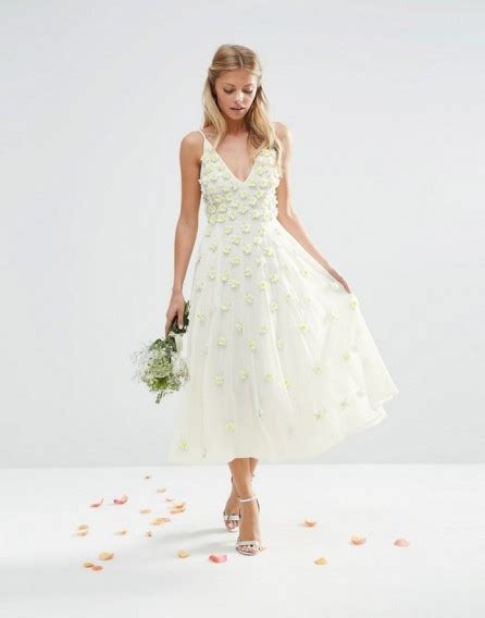 Asos Bridal 3d Floral Scattered Cami Midi Dress White Embellished