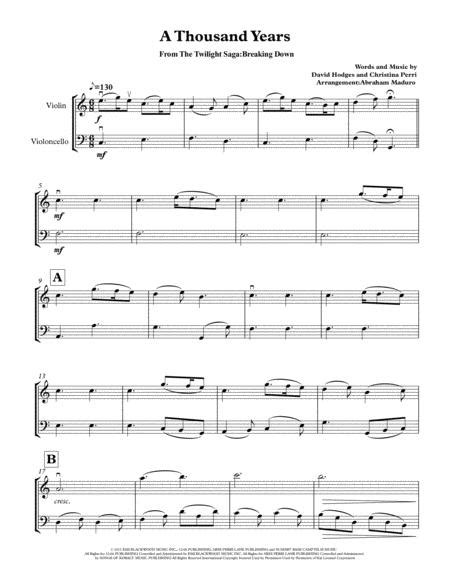 A Thousand Years From The Twilight Saga Violin Cello Duet Sheet Music