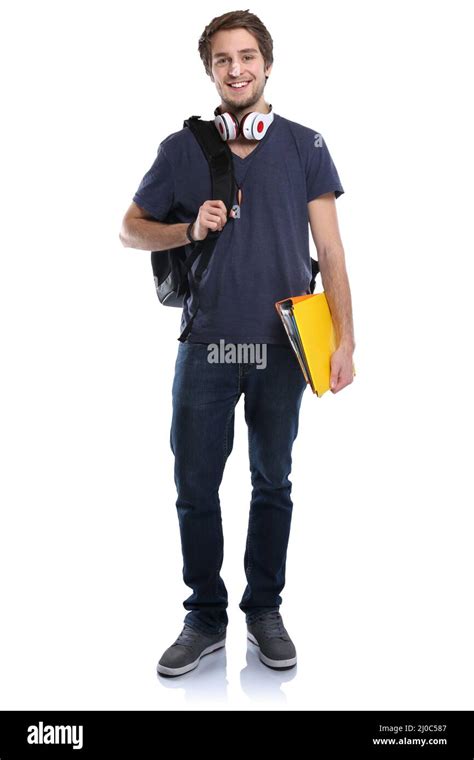 Student Young Laughing Full Body Man Portrait Teenager Exemption Stock