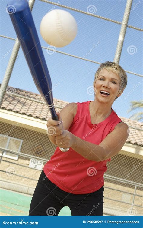 Woman Playing Baseball Stock Image Image Of Active Fence