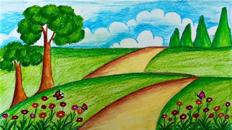 How To Draw Garden Scenery Step By Step Beautiful Flowers Garden