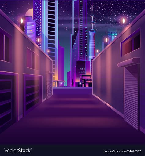 Night City Empty Side Street Cartoon Royalty Free Vector