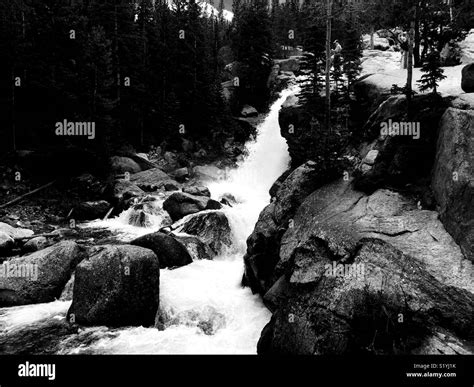 Waterfall Rocky Mountain National Park Black And White Stock Photo Alamy