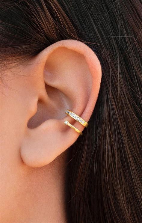 Earrings Conch Ear Cuff Dual Band With Stones Etsy