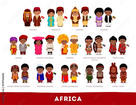 ภาพประกอบสตอก Africans in national clothes Set of cartoon characters in traditional costume