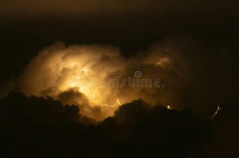 Thunderstruck Dramatic Lightning Strike In Dark Clouds Stock Photo