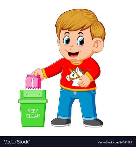 A Boy Keep Clean Environment By Trush In Rubbish Vector Image Keep It