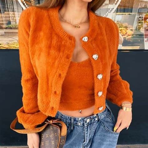 Pin By Elizabeth On Moda Orange Cardigan Outfit Clothes Womens