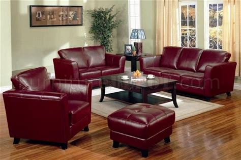 Genuine Burgundy Red Leather Contemporary Sofa And 2 Chairs Set