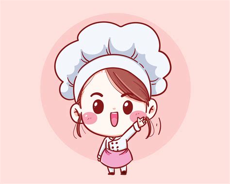 Cute Chef Girl Smiling Cartoon Vector Art Illustration Vector