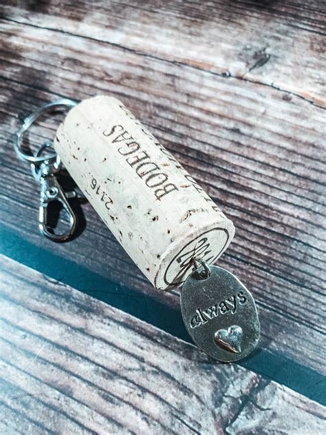 Wine Cork Keychain Recycled Wine Cork Keyring With Charms T Idea Etsy