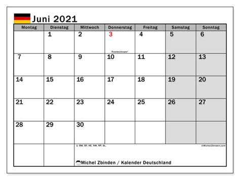Kalender “deutschland” Juni 2021 Zum Ausdrucken Michel Zbinden De