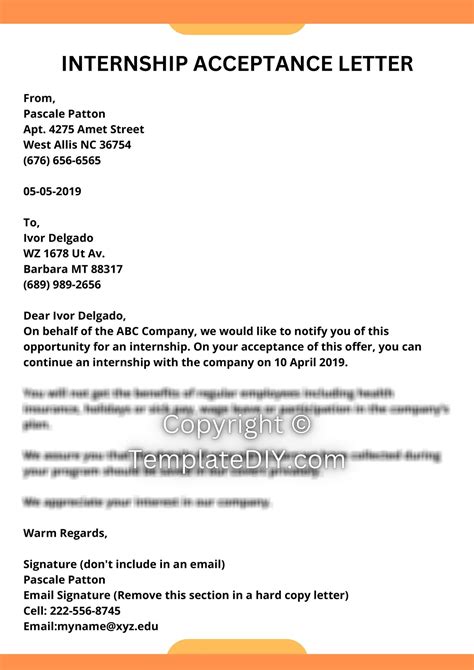 Internship Acceptance Letter Template In Pdf And Word