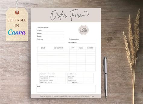 Order Form Template Custom Order Form Editable Instant Etsy Uk