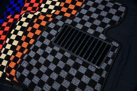 Checkered Floor Mats Coco Karo Sisal Style Full Set Velcro Anchor