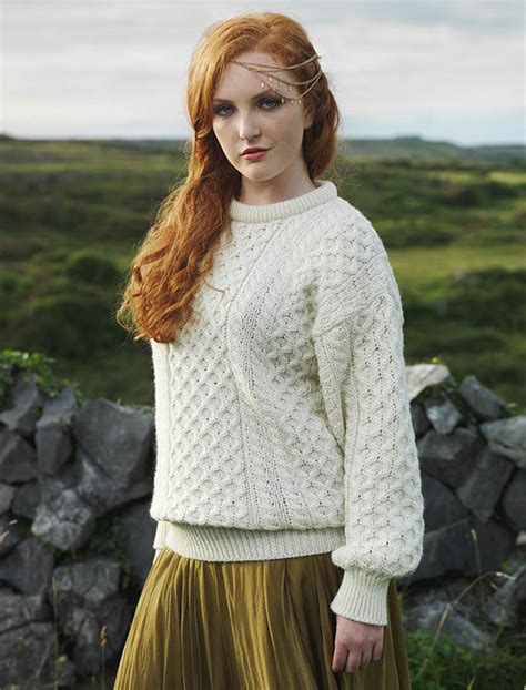 Irish Aran Wool Sweater Womens Irish Sweater Wool Sweater