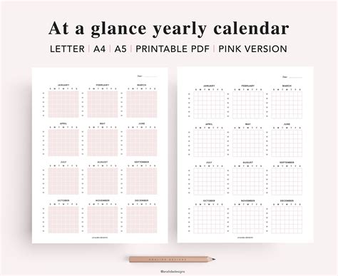 Calendar Printable Undated Yearly Calendar Annual Calendar Etsy