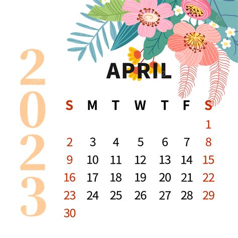 2023 April Calendar Floral Blossom Colored 2023 Calendar Flowers Png