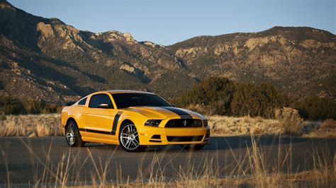 Mountains Nature Cars Ford Mustang Stripes Yellow Cars Muscle