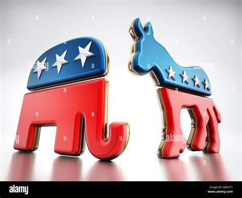 Usa Political Party Symbols Isolated On White Background Elephant For