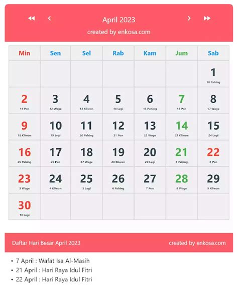 Kalender Bulan April 2023 Lengkap