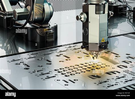 Laser Cutting By Robotic Arm Closeup 3d Rendering Stock Photo Alamy