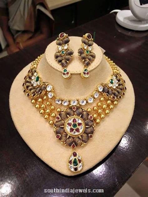 Gold Multilayer Kundan Necklace South India Jewels