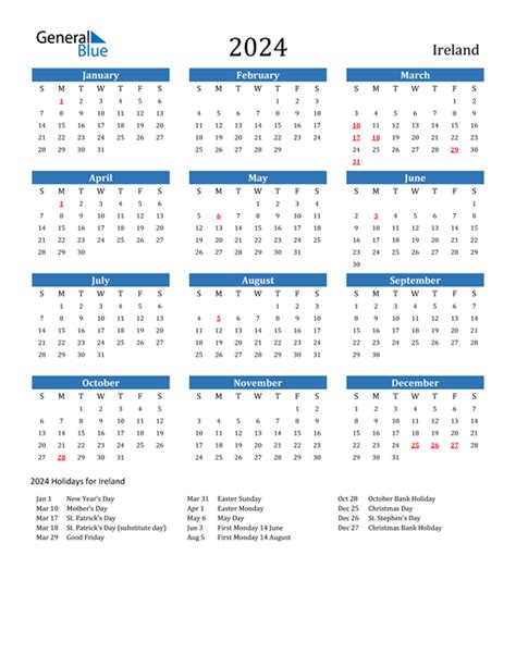 2024 Ireland Calendar With Holidays Gambaran