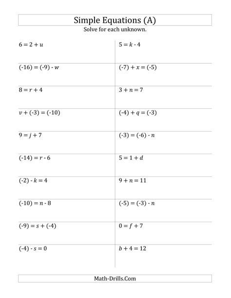 One Step Equations Multiplication And Division Worksheet 7th Grade Answers
