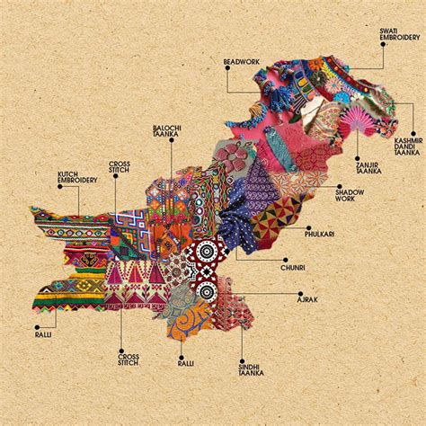 Textile Maps Of Pakistan And India Show The Embroidery Techniques Of