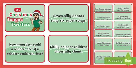 Christmas Tongue Twister Esl Cards Speaking Activities