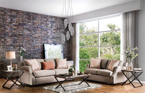 Beltran Orange And Light Gray Living Room Set Sm3058 Sf