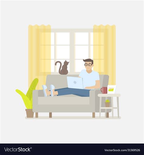 Man Working At Home On Sofa Royalty Free Vector Image