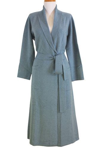 4 Ply Womens Classic Cashmere Robe With Full Length Blue Jean Grey
