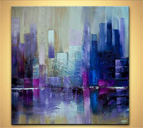painting  sale purple blue city abstract painting