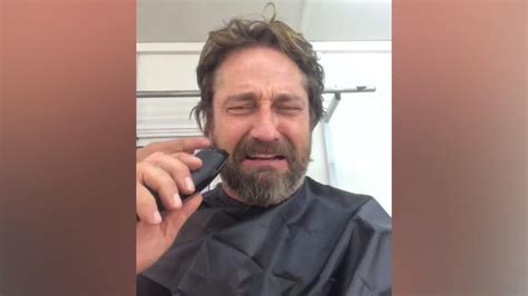 watch gerard butler lose his beard as he gets a clean shave after a year gerard butler