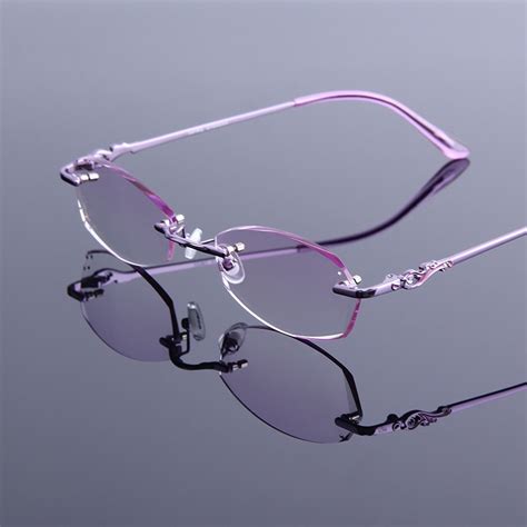 New Luxuriou Rhinestone Reading Glasses Women Rimless Frame Eye Glasses Metal Purple Frame