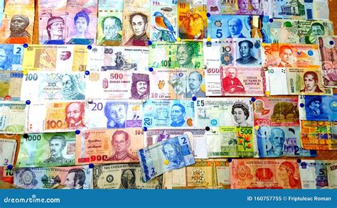Currency Of Different Countries Background Colorful Banknotes Of