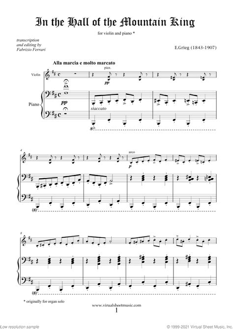 In The Hall Of The Mountain King Sheet Music For Violin And Piano