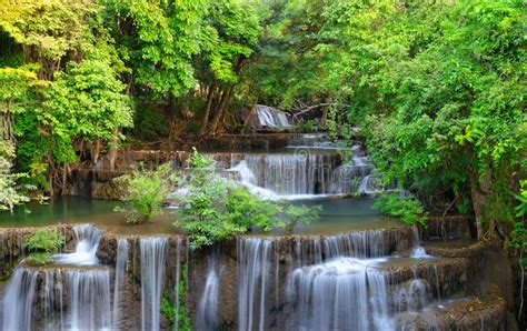 Beautiful Waterfall In Deep Forest Of Thailand Breathtaking View Of