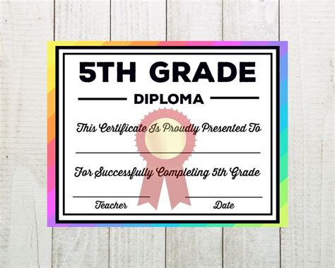 5th Grade Diploma 5th Grade Graduation Diploma 5th Grade Etsy