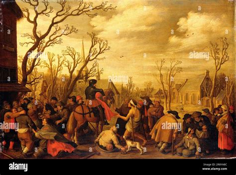 San Martín Cortando Parte De Su Capa Para Un Mendigo 1623 Una Gran