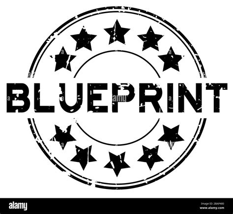 Grunge Black Blueprint Word Round Rubber Seal Stamp On White Background