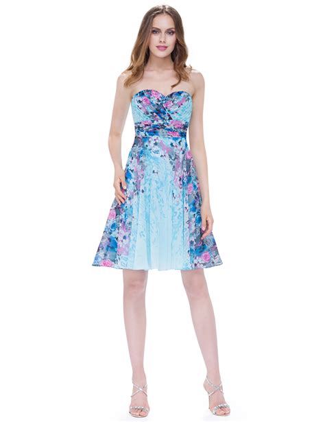 Ever Pretty Short Floral Blue Cocktail Party Dress Formal Summer Beach