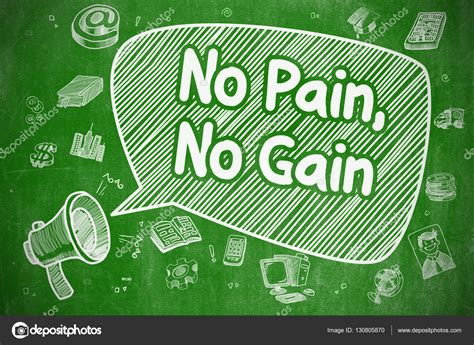 No Pain No Gain Cartoon Illustration On Green Chalkboard Stock