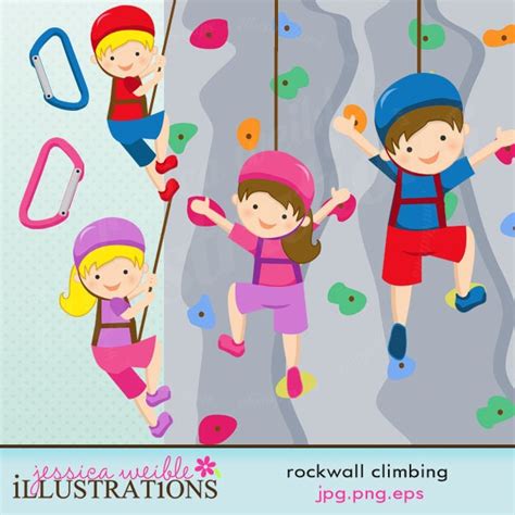Rock Wall Climbing Girls Cute Digital Clipart By Jwillustrations
